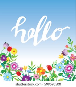 Spring template. Spring elements - flower, leaf. Spring background.  Hello spring - vector card. Hello poster.