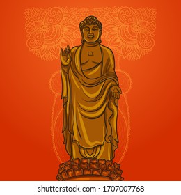 spring temple buddha vector illustration