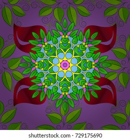 Spring tender design for natural cosmetics, perfume, florist shop. Best for wrapping paper. Greeting or wedding background. Vector seamless pattern with green, violet and red tulip flowers.