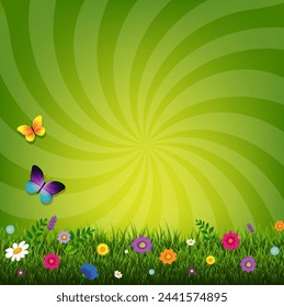 Spring Text Banner With Bokeh And Grass With Butterfly
