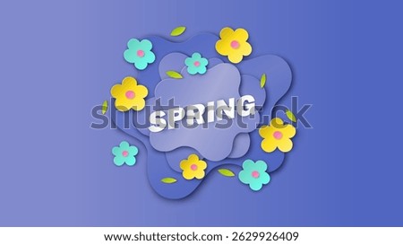 Spring text decoration with flower and leaves. Spring background. paper cut and craft style. vector, illustration.