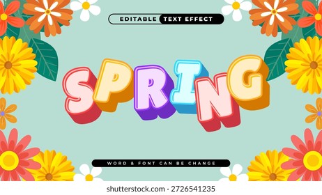 Spring Text Effect with Colorful Flowers and Leaves, Perfect for Seasonal Designs and Marketing Campaigns