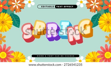 Spring Text Effect with Colorful Flowers and Leaves, Perfect for Seasonal Designs and Marketing Campaigns