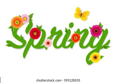 Spring Text With Gradient Mesh, Vector Illustration