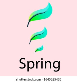 "Spring" text illustration with three leaves