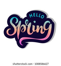 Spring text as logotype, badge and icon isolated on white background. Hand drawn Spring lettering for Warm season Postcard, card, invitation, flyer, banner template. Vector illustration