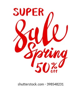 Spring text with sale tag. red. text spring sale art