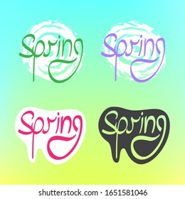 Spring text set on color background. Springtime lettering template