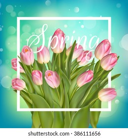 Spring text with tulip flower. EPS 10 vector file included
