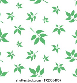 Spring texture with different green leaves, can be used for fabric, for wrapping paper, green organic print. Simple seamless pattern with green leaves. Herbal background with leaves and branches.