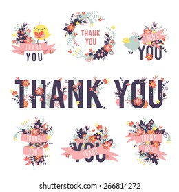 Spring thank you! Set of pink illustrations.