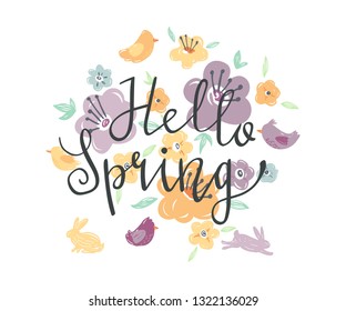 spring theme background design with hand lettering element