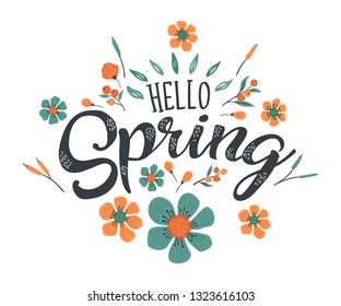 spring theme background design with hand lettering element