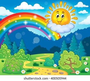 Tema primaveral con sol alegre - ilustración vectorial eps10.