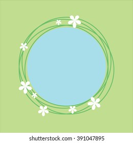 Spring theme circlular frame with floral design for postcards, banners, logos, posters.