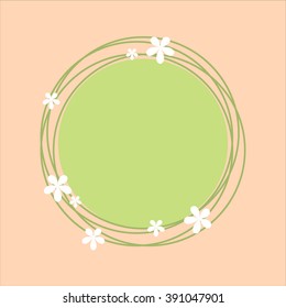 Spring theme circlular frame with floral design for postcards, banners, logos, posters.