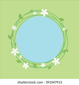 Spring theme circlular frame with floral design for postcards, banners, logos, posters.