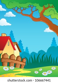 Spring theme landscape 3 - vector illustration.