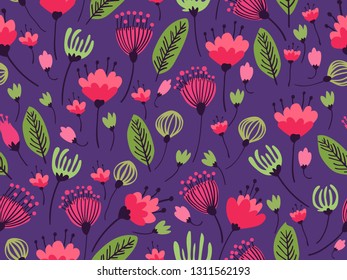 spring theme seamless pattern design with colorful plant shape element