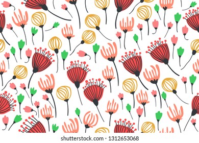 spring theme seamless pattern design with colorful plant shape element