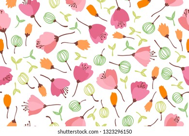 spring theme seamless pattern design with colorful plant shape element