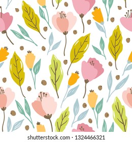 spring theme seamless pattern design with colorful plant shape element