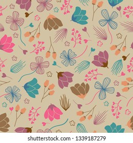 spring theme seamless pattern design with flower and leaf shape element