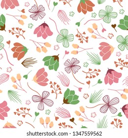 spring theme seamless pattern design with flower and leaf shape element