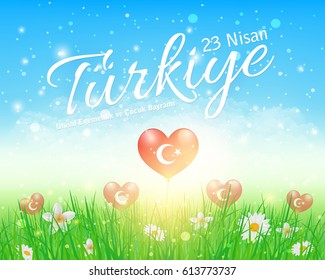 Spring Theme Turkey Celebration Card, Greeting Message Poster, Banner, Badges - English "National Sovereignty and Children's Day, April 23"
