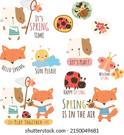 
Animales con temática primaveral lindos stickers digitales