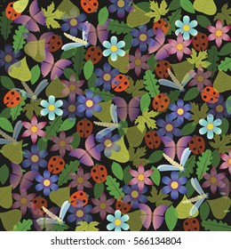 spring thicket of flowers and insects