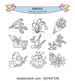 Spring thin line vector icons. Springtime logo for your design.