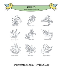 Spring thin line vector icons. Springtime logo for your design.