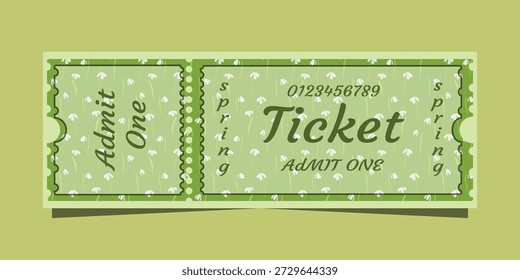 Spring Ticket, Vintage Admit One Voucher. Event Ticket Template, Decorative Pass Design. Vintage Ticket Stub, Spring Event Voucher