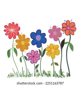 Spring time abstract colorful doodle flowers background