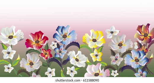 Spring time abstract colorful doodle flowers background vector