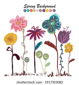 Spring time abstract doodle flower illustration blossom background. Spring summer time greeting card