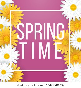 Spring time background with beautiful white and yellow flowers