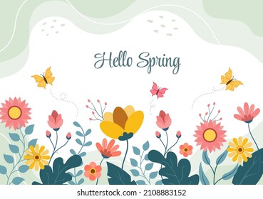 Spring Time Background with Flowers Season and Plant for Promotions, Magazines, Advertising or Websites. Nature Flat Vector Illustration