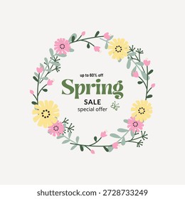 Fondo de primavera con flores de temporada y planta para promociones, revistas, publicidad o Sitios web. Naturaleza Ilustración vectorial plana