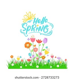 Primavera Time Background com Flores Temporada e Planta para Promoções, Revistas, Publicidade ou Sites. Ilustração de vetor plano da natureza