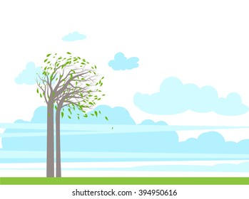 Spring time background with trees and sky. Place for text.