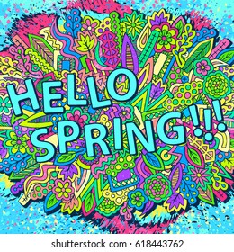 Spring time background. Zentangle doodles wallpaper. Tribal elements ornament. Spring floral texture. Graffiti style wallpaper. Spring time vector illustration for web design or printed products.