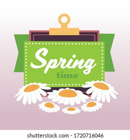 spring time banner with chamomile flowers lettering poster greeting card vector illustration