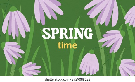 Anuncio de primavera con flores moradas