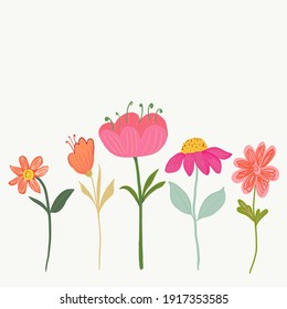 Spring time beautiful pink and orange flowers illustration blossom background. Spring summer time greeting card