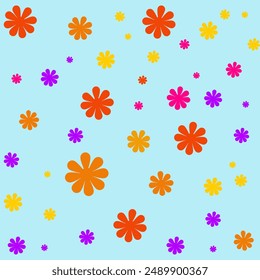 Spring time and blooming, on the skyblue background with abstract flowers.