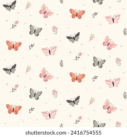 Spring time, butterflies seamless pattern