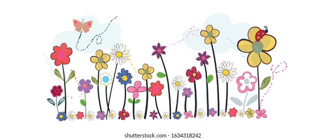 Colorful Flowers Field Spring Time Stock Vector (Royalty Free ...