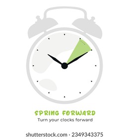 ilustración de cambio de hora de primavera con flores y reloj